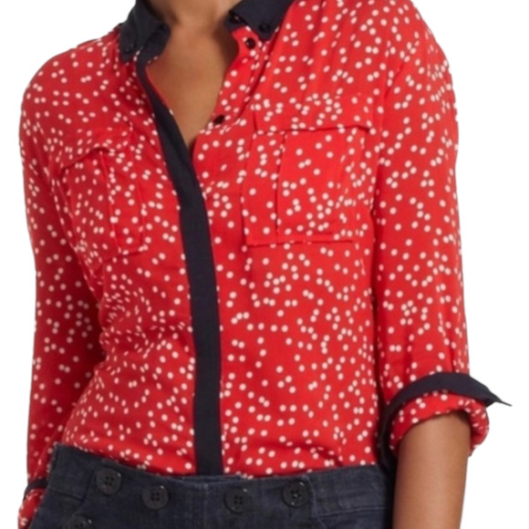 Anthropologie Tops - Anthro Maeve Red Polka Dot Blouse Size 6